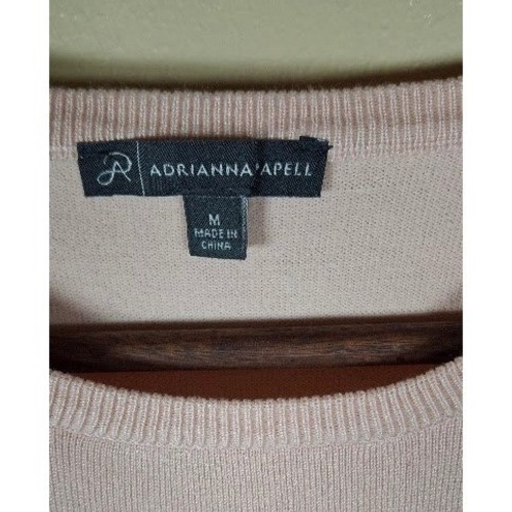 Adrianna Papell Pink Polka Dot Mesh Sleeve Knit Sweater Top Medium - Picture 2 of 4